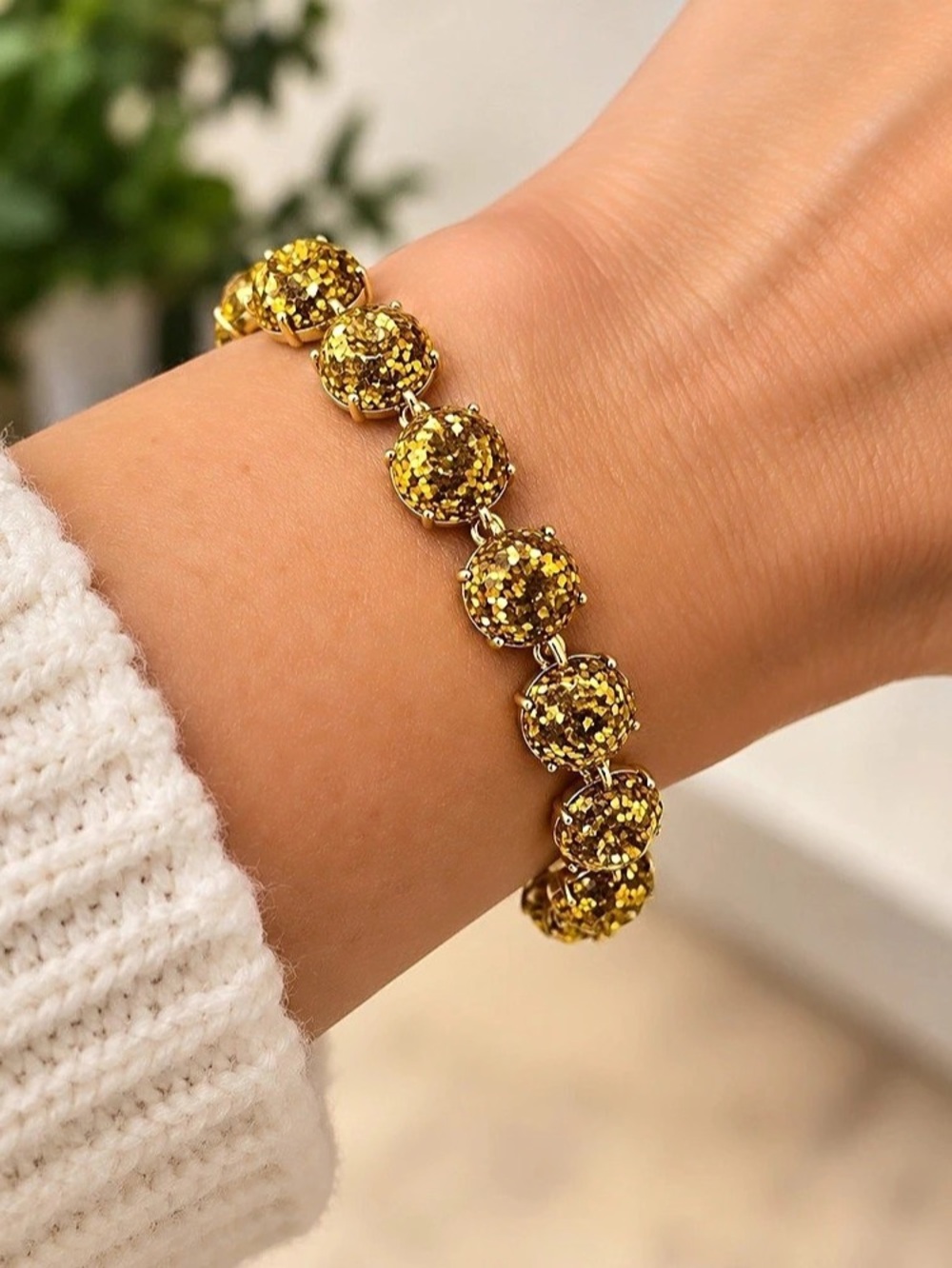 NIB Crown & Ivy Gold Tone Glitter Ball Bracelet with Plaid Bow